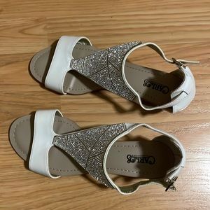 Women’s white sandals, never worn